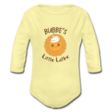 Bubbe's Little Latke. Organic Long Sleeve Baby Bodysuit. - washed yellow