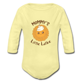 Mommy's Little Latke. Organic Long Sleeve Baby Bodysuit. - washed yellow