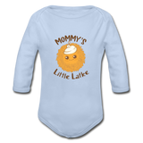 Mommy's Little Latke. Organic Long Sleeve Baby Bodysuit. - sky