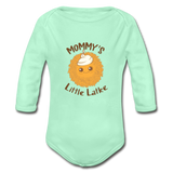 Mommy's Little Latke. Organic Long Sleeve Baby Bodysuit. - light mint