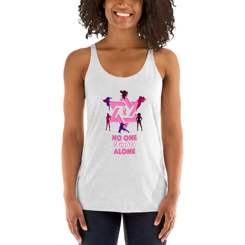 Women’s Breast Cancer Awareness Tank Top. No One Fights Alone white