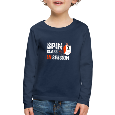 Spin Class In Session. Kid's Premium Long Sleeve Hanukkah T-Shirt