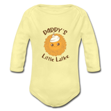 Daddy's Little Latke. Organic Long Sleeve Baby Bodysuit.- washed yellow