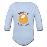 Daddy's Little Latke. Organic Long Sleeve Baby Bodysuit. - sky
