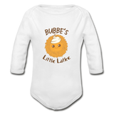 Bubbe's Little Latke. Organic Long Sleeve Baby Bodysuit. - white