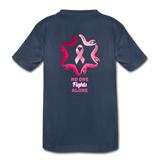 Kid’s Breast Cancer Awareness Front and Back Tee. N.O.F.A. Pink - navy