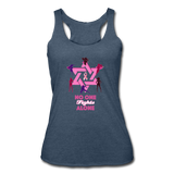 Women’s Breast Cancer Awareness Racerback Tank. No One Fights Alone (N.O.F.A). - heather navy