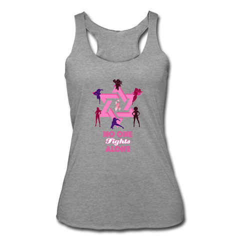 Women’s Breast Cancer Awareness Racerback Tank. No One Fights Alone (N.O.F.A). - heather gray