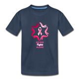 Kid’s Organic Breast Cancer Awareness Tee. N.O.F.A. Pink - navy