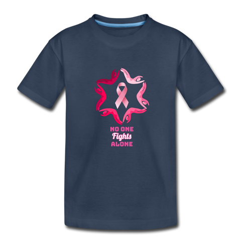 Kid’s Organic Breast Cancer Awareness Tee. N.O.F.A. Pink - navy
