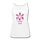 Women’s Breast Cancer Awareness Tank Top. No One Fights Alone (N.O.F.A). - white