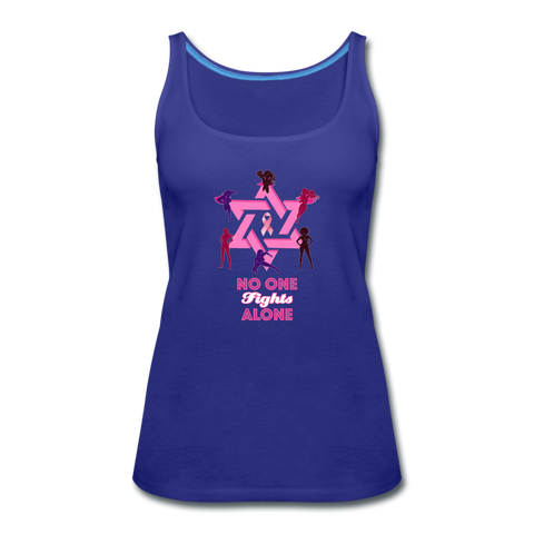 Women’s Breast Cancer Awareness Tank Top. No One Fights Alone (N.O.F.A). - royal blue